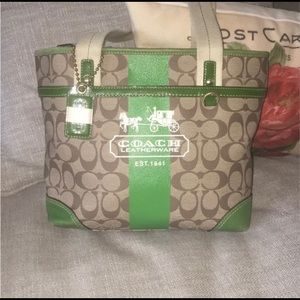Used Coach Signature Stripe Heritage Tote w/tattersall